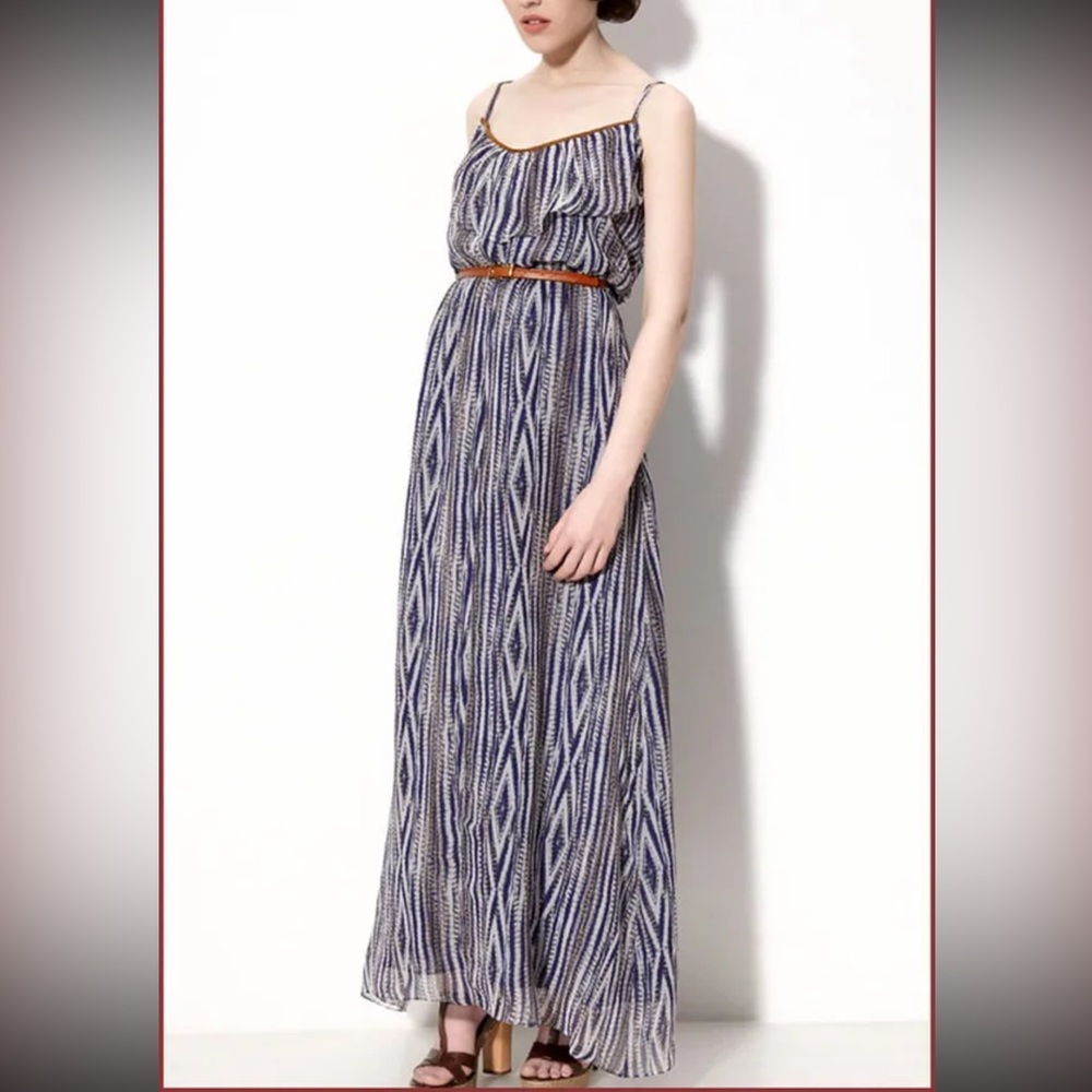 EUC! MYNE Ruffle Silk Maxi Dress, Blue, Size S Originally $278!!!!